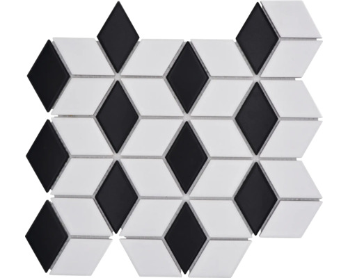 Mosaïque en céramique POV 09 BLANC/NOIR 26,6x30,5 cm Mosaïque avec motif losanges noirs et blancs