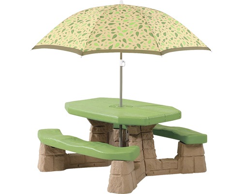 Table de pique-nique pour enfants Step2 plastique 183x109x104 cm vert-marron Ensemble de sièges pour enfants avec parasol pour le jardin