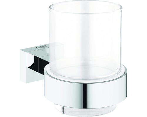 Gobelet pour brosses à dents Grohe Essentials Cube avec support chrome 40755001 Support mural pour brosse à dents en verre et métal