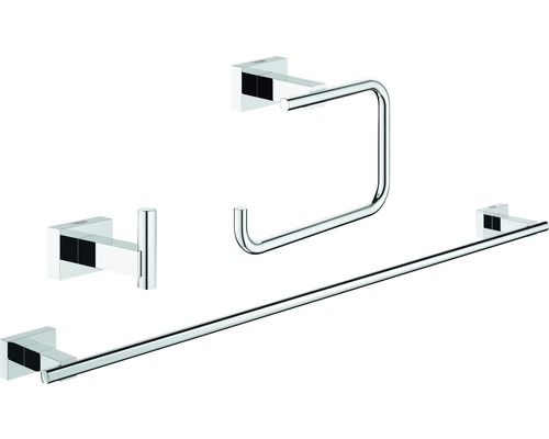 Ensemble pour salle de bains GROHE Essentials Cube 3 en 1 chrome 40777001 Ensemble d''accessoires de salle de bain avec barre porte-serviettes, anneau porte-serviettes et crochet