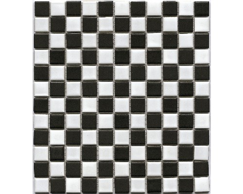 Keramikmosaik BM 148 30,5x32,5 cm weiss-schwarz Quadratische Mosaikfliese im Schachbrettmuster