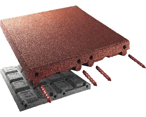 Dalle de protection anti-chute terralastic 50x50x4 cm rouge Dalle de terrasse élastique avec sous-construction et chevilles de connexion