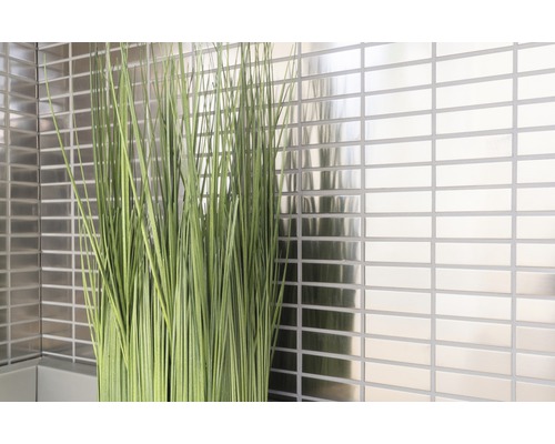 Décoration murale avec des carreaux rectangulaires brillants et des graminées ornementales