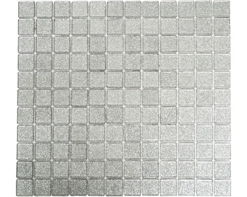Mosaïque de verre CM 4SB6 argent 30,5x32,5 cm Mosaïque avec pierres carrées en verre