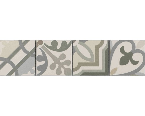 Frise en céramique Patchwork grey 7,7x31,8 cm Carreaux avec différents motifs floraux