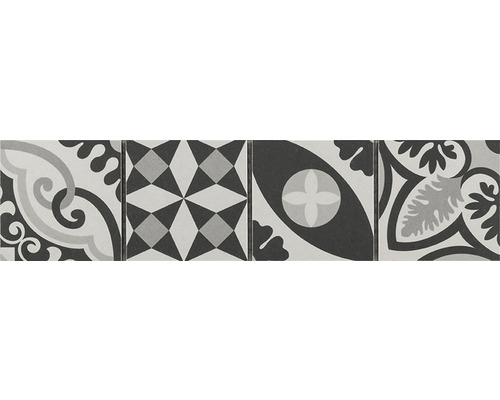 Keramikbordüre Patchwork black & white 7.7x31.8 cm