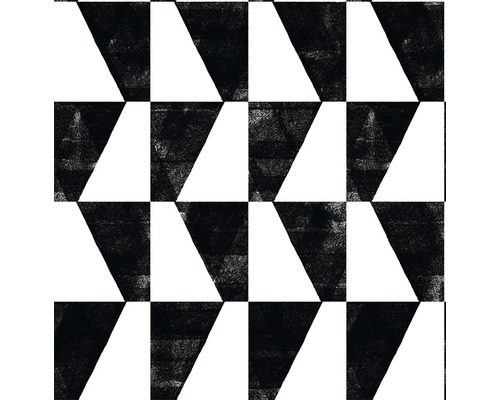 Geometrisches Muster mit Dreiecken und Quadraten in Schwarz und Weiss.