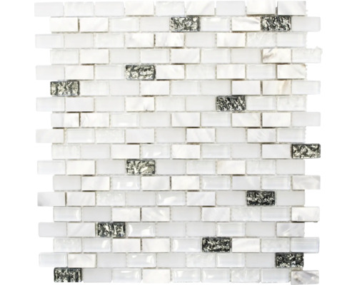 Mosaïque en verre XCM B01S MIX BLANC 30x28,5 cm Mosaïque avec nacre et éléments en verre