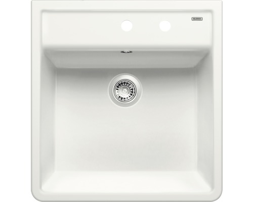 Évier Blanco PANOR 60 lxp 600x630 mm céramique blanc cristal brillant 514501 Évier en céramique avec crépine et deux trous de robinet