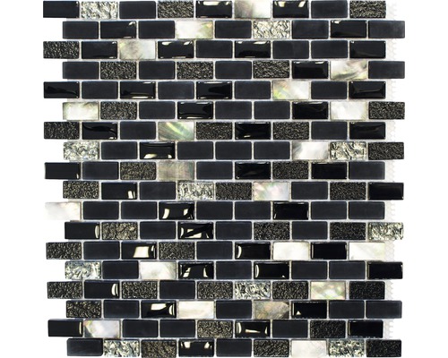 Mosaïque de verre XCM B03S, MIX NOIR, 30x28.5 cm Mosaïque avec éléments rectangulaires en verre et nacre