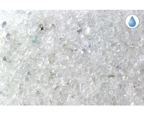 Image de verre concassé comme matériau de paillage avec symbole de perméabilité à l''eau