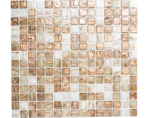 Glasmosaik GM GS 101188 30,5x32,7 cm weiss bronze Kupfer Mosaikfliese mit quadratischem Muster für Wand- und Bodenbeläge