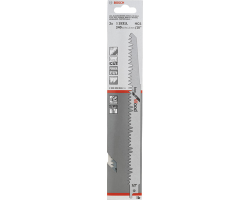 Jeu de lames de scie sabre Bosch, adapté au bois, 2 pièces