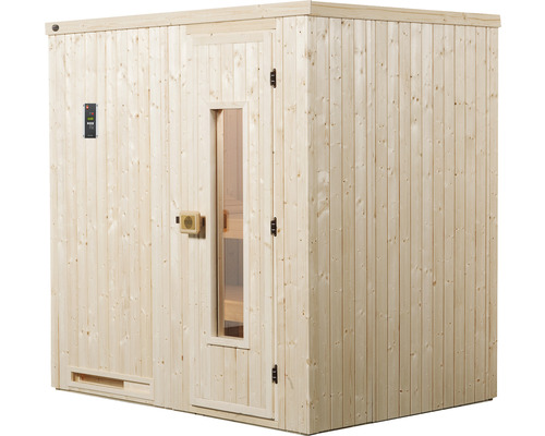 Holzsauna mit Tür und Fenster