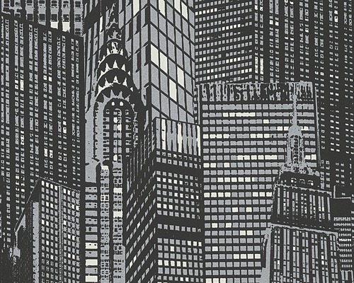 Papier peint intissé 2528-45 Day 'n' Night Manhattan noir Papier peint avec motif de l''horizon new-yorkais