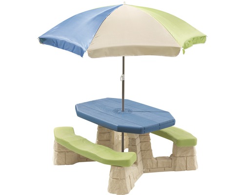 Table de pique-nique pour enfants Step2 plastique avec parasol 109x104x52 cm vert-bleu