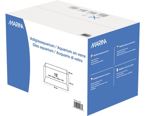 Emballage Marina aquarium entièrement en verre avec indication de la taille
