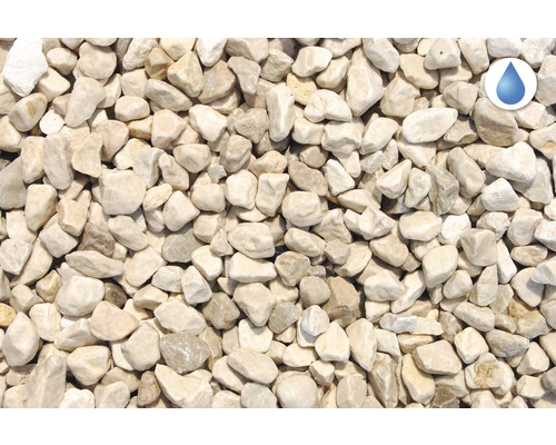 Gros plan de gravier décoratif avec symbole de perméabilité à l''eau.