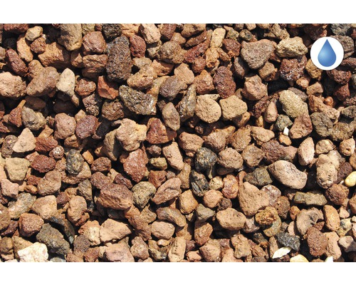 Gros plan de granulés de lave avec symbole de perméabilité à l''eau