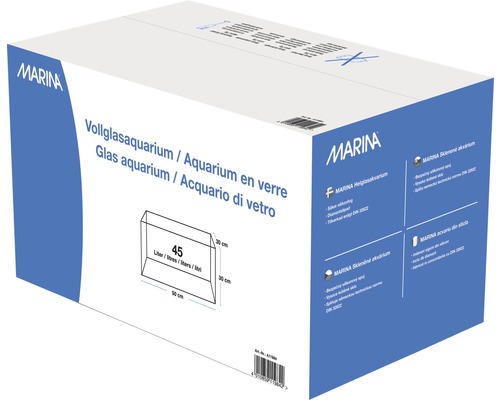 Verpackung eines Marina Vollglas-Aquariums mit 45 Litern Fassungsvermögen