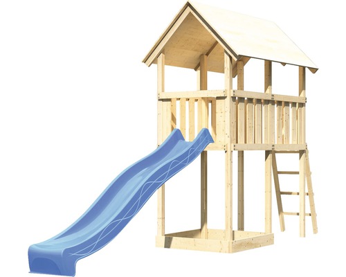 Tour de jeu en bois avec toboggan et échelle