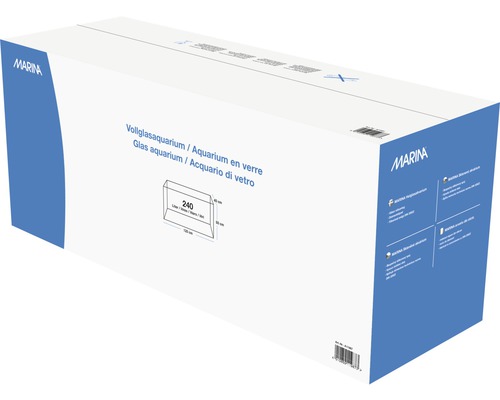Emballage d''un aquarium entièrement en verre Marina d''une capacité de 240 litres