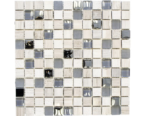Mosaïque de verre XCM HQ20, MIX GRIS-CLAIR, 30x30 cm Mosaïque avec éléments carrés en pierre et verre