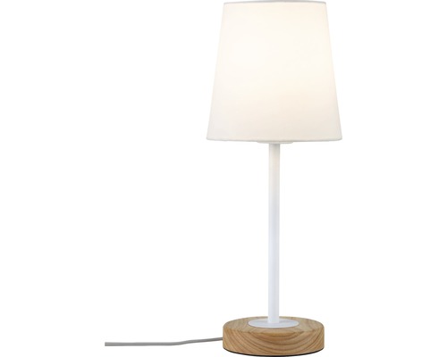 Tischleuchte mit Holzfuß und Lampenschirm