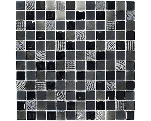 Mosaïque de verre XCM HQ29, MIX NOIR, 30x30 cm Mosaïque avec des carreaux carrés dans différentes nuances de gris et motifs
