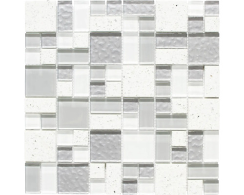 Mosaïque en verre XCM K990 MIX BLANC 29,8x29,8 cm Mosaïque en verre et en pierre