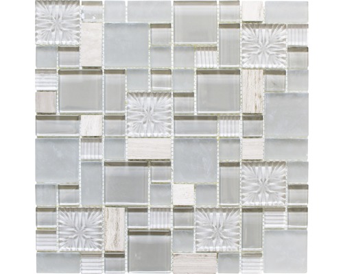 Glasmosaik XCM MC669 MIX MEHRFARBEN 30x30 cm Mosaikmatte aus Glas und Naturstein