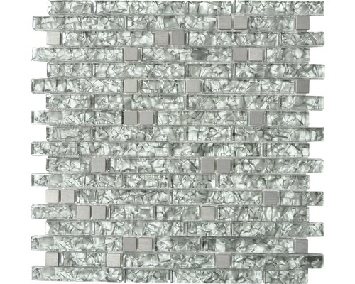 Glasmosaik XCM MV728 MIX GRÜNGRAU 29,8x30,4 cm Mosaikmatte mit Glas- und Metallelementen