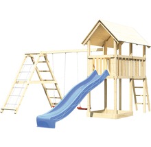 Aire de jeux en bois avec toboggan, balançoire et structure d''escalade pour le jardin