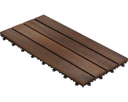 Carreau à clipser frêne thermotraité lisse, XL 60x30 cm, marron Dalle de terrasse en bois avec système de clic