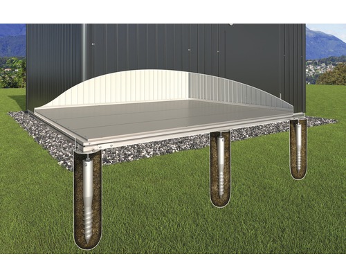 Illustration d''un abri de jardin sur des fondations avec fondations vissées