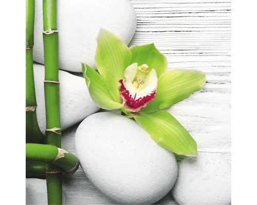 Glasbild Flowers Stones Bamboos II 30x30 cm