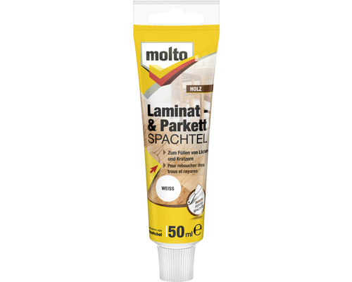 Spatule pour stratifié & parquet Molto blanc 50 ml Mastic pour stratifié et parquet Molto, tube de 50 ml pour remplir les trous et les rayures