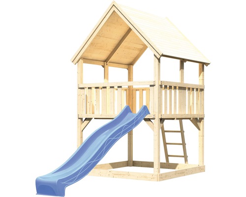 Tour de jeu en bois avec toboggan et échelle