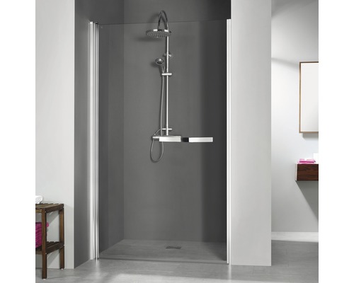 Porte pivotante niche Breuer Elana 800x2000 mm en verre véritable transparent clair aspect chrome