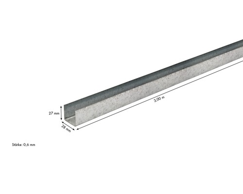 Profilé en U métallique, longueur 3 mètres