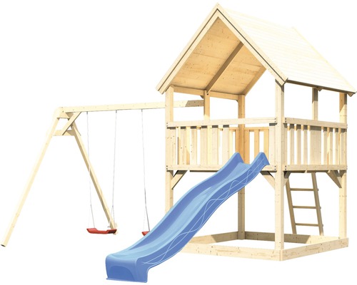 Tour de jeux en bois avec balançoire et toboggan