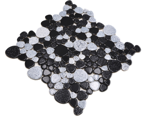 Carreau de mosaïque aspect galets en noir et gris