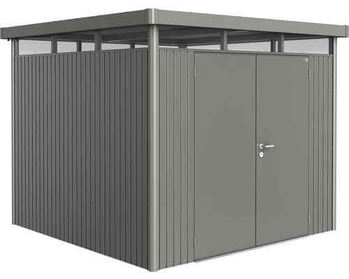 Abri de jardin biohort HighLine H4 porte à deux vantaux 257x257 cm gris quartz