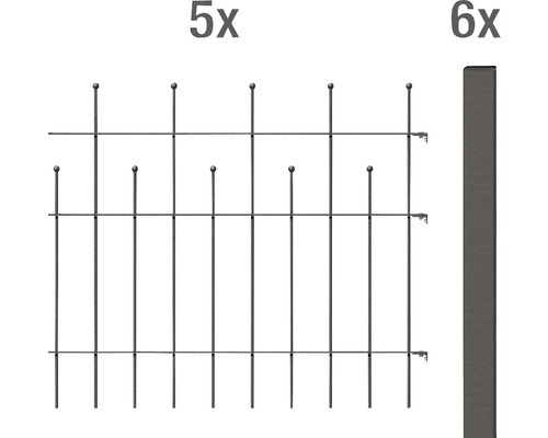 Ensemble complet de clôture Alberts Madrid, à sceller dans le béton, anthracite métallisé, hauteur 98,5 cm, longueur 10 m