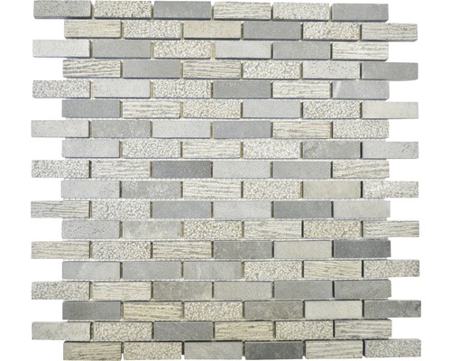 Natursteinmosaik XNC B49 MARMOR GRAU 30,5x30,5 cm Mosaikfliese mit rechteckigen Steinen in unterschiedlichen Oberflächen