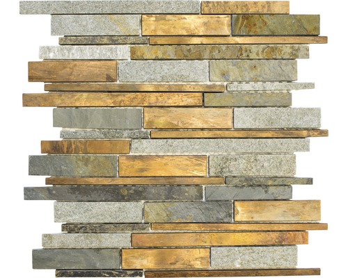 Natursteinmosaik XSK 565 MIX MEHRFARBEN 30x31 cm Mosaikfliese aus Stein und Metall