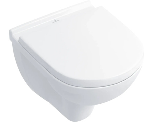 WC suspendu Villeroy & Boch O.novo Compact cuvette à fond creux court à économie d'eau blanc brillant avec abattant 5688H101