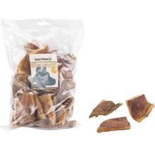Beetztees Rinderkopfhaut-Snack für Hunde in einer transparenten Verpackung.