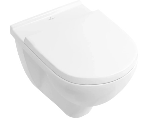 Ensemble de WC suspendu Villeroy & Boch Set O.novo cuvette à fond creux bride de rinçage ouverte blanc brillant avec revêtement avec abattant WC 5660HRR1