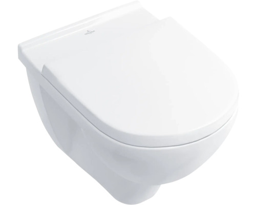 Ensemble de WC suspendu Villeroy & Boch Set O.novo cuvette à fond creux bride de rinçage ouverte blanc brillant avec abattant WC 5660HR01